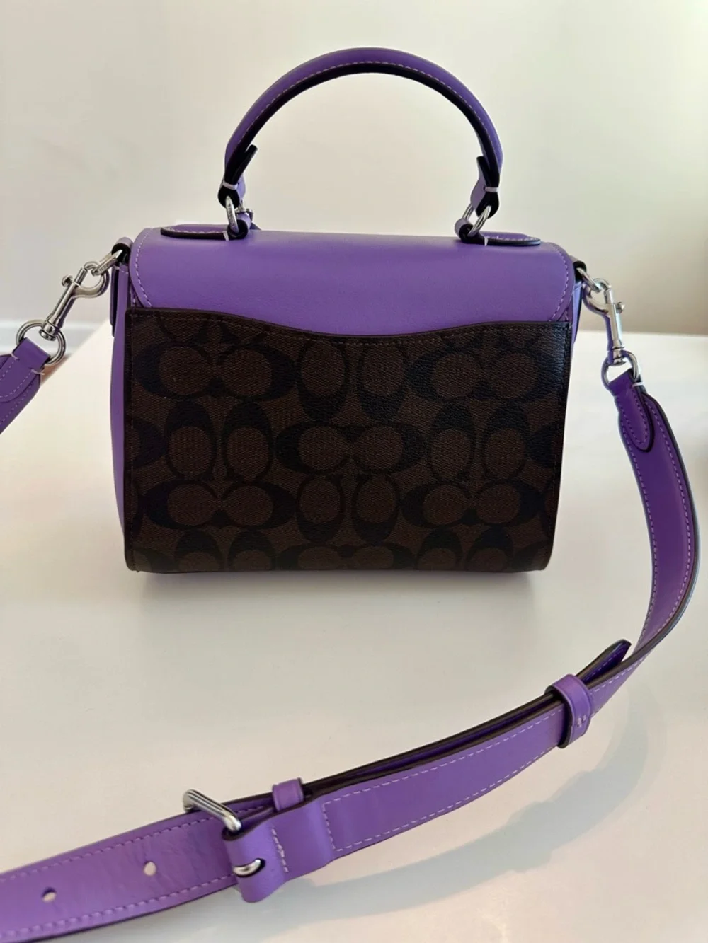 New COACH OUTLET Morgan Top Handle Satchel Purple 2way Hand Bag Shoulder rare - Picture 3 of 7